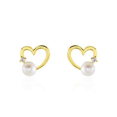 Boucles D'oreilles Puces Or Jaune Fergus Perle De Culture Oxyde - Clous d'oreilles Femme | Histoire d’Or