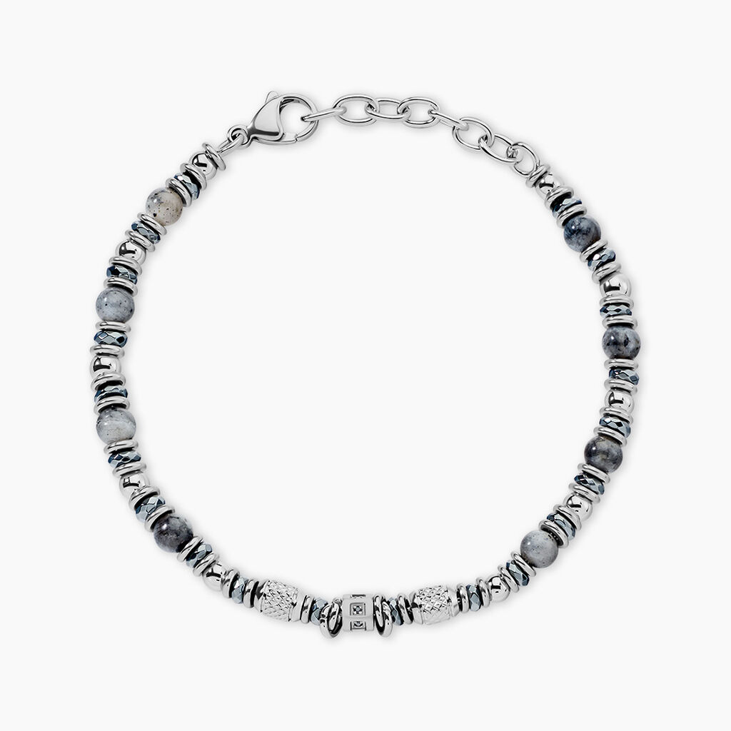 Bracelet Cliff Acier Gris Labradorite H&eacute;matite Oxyde De Zirconium - Bracelets Homme | Histoire d&rsquo;Or