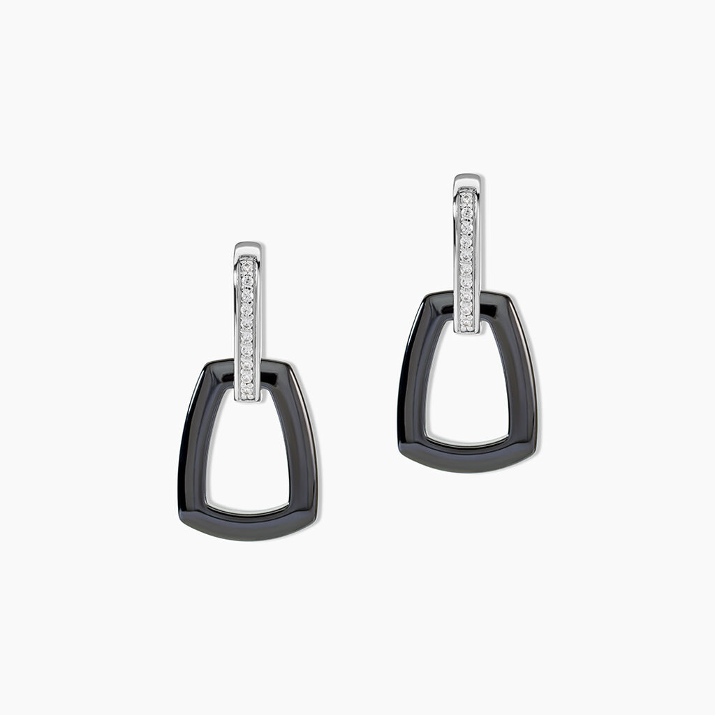 Boucles D'oreilles Pendantes Ezra Argent Blanc C&eacute;ramique Et Oxyde - Boucles d'oreilles fantaisie Femme | Histoire d&rsquo;Or