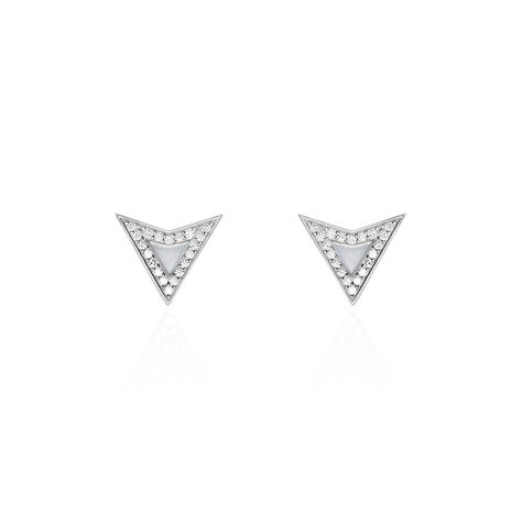 Boucles D'oreilles Puces Moric Argent Blanc Oxyde De Zirconium Nacre - Boucles d'oreilles fantaisie Femme | Histoire d’Or