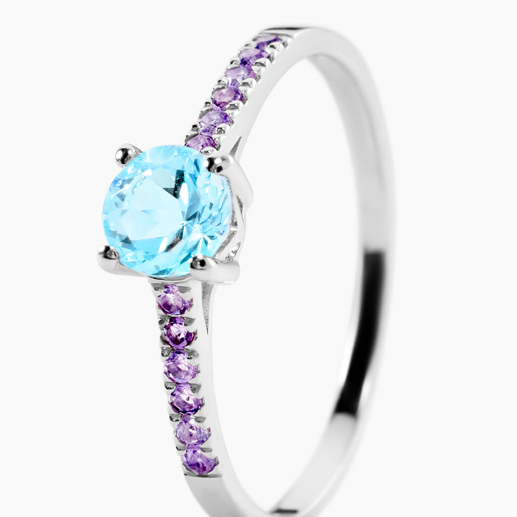 Bague Manon Or Blanc Topaze Et Amethyste - Bagues solitaires Femme | Histoire d&rsquo;Or