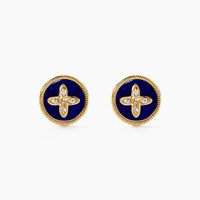 Boucles D'oreilles Puces Talisman Or Jaune Lapis Lazuli Diamant