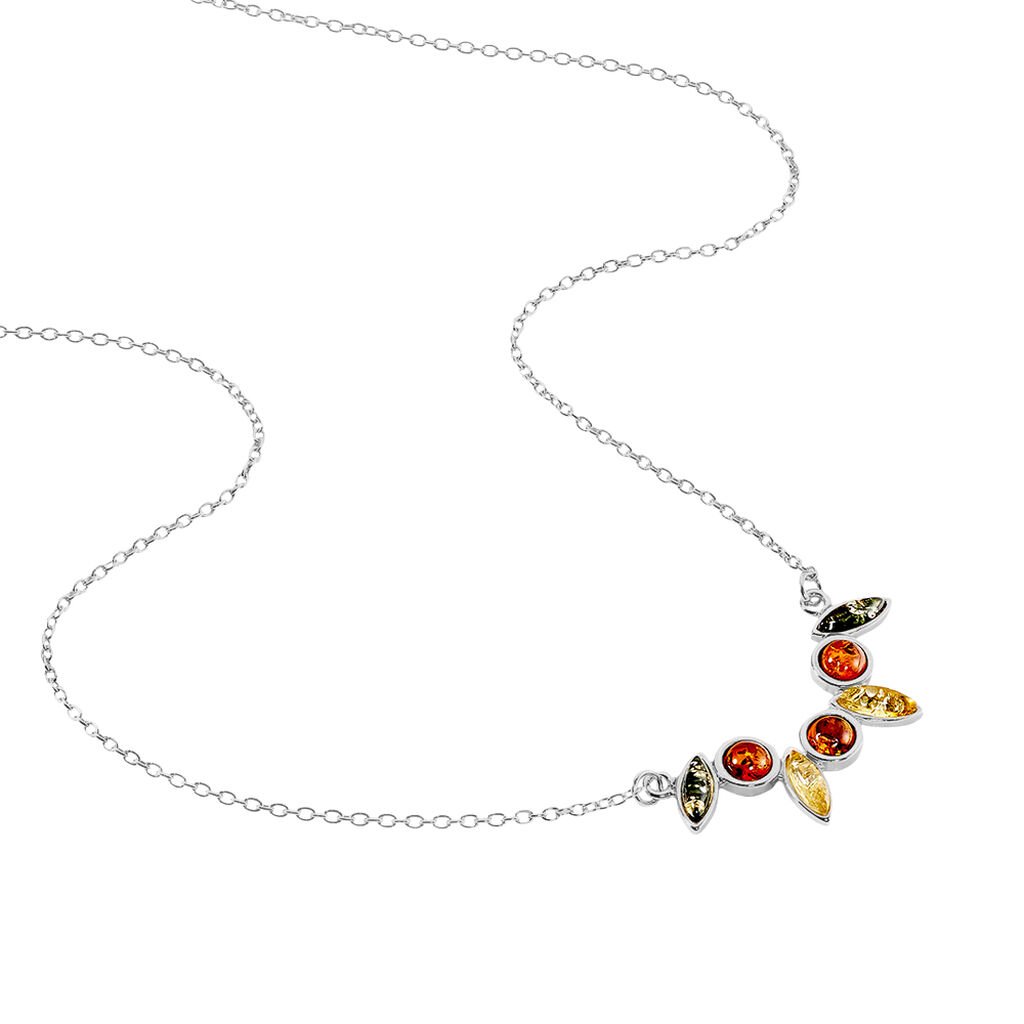 Collier Argent Blanc Sylvaincine Ambre - Colliers fantaisie Femme | Histoire d&rsquo;Or