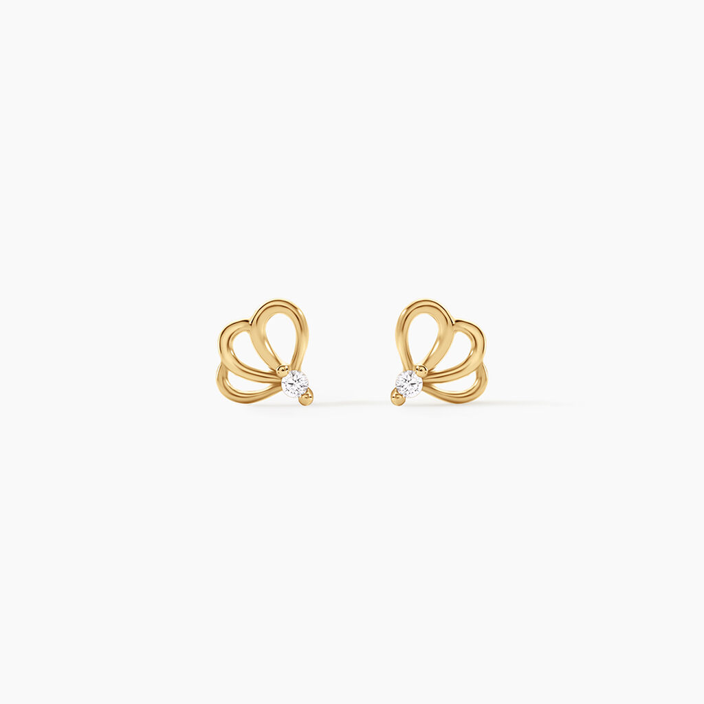 Boucles D'Oreilles Puces Edvige Argent Dor&eacute; A L'Or 750/1000 Oxyde De Zirconium - Boucles d'oreilles fantaisie Enfant | Histoire d&rsquo;Or