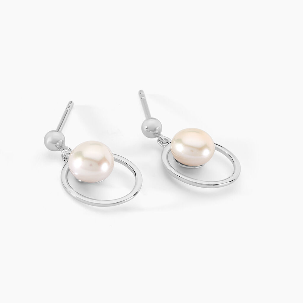 Boucles D'oreilles Pendantes Ivana Argent Blanc Perle De Culture - Boucles d'oreilles fantaisie Femme | Histoire d&rsquo;Or
