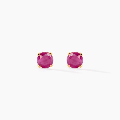 Boucles D'oreilles Puces Elea Serti Griffe Or Jaune Rubis - Clous d'oreilles Femme | Histoire d’Or