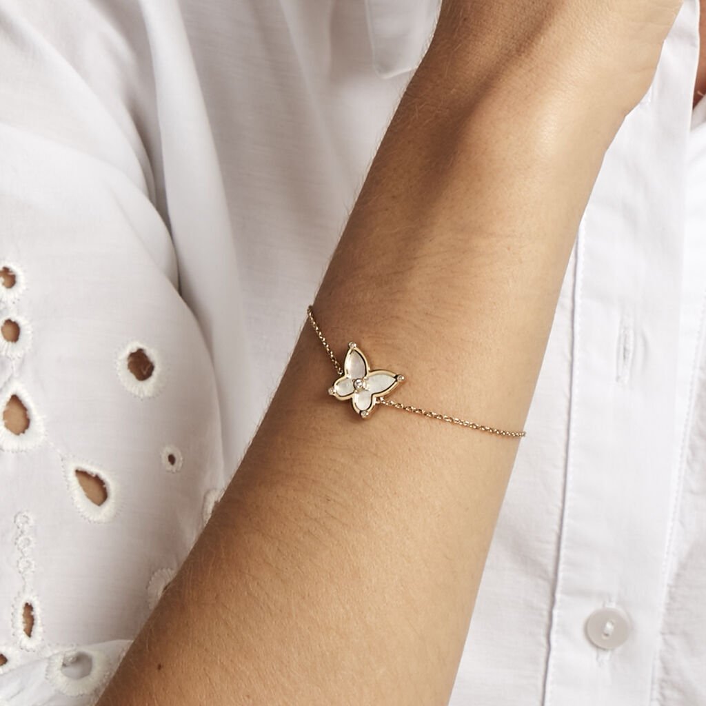 Bracelet Areli Plaque Or Doré Nacre Oxyde De Zirconium - Bracelets Femme | Histoire d’Or