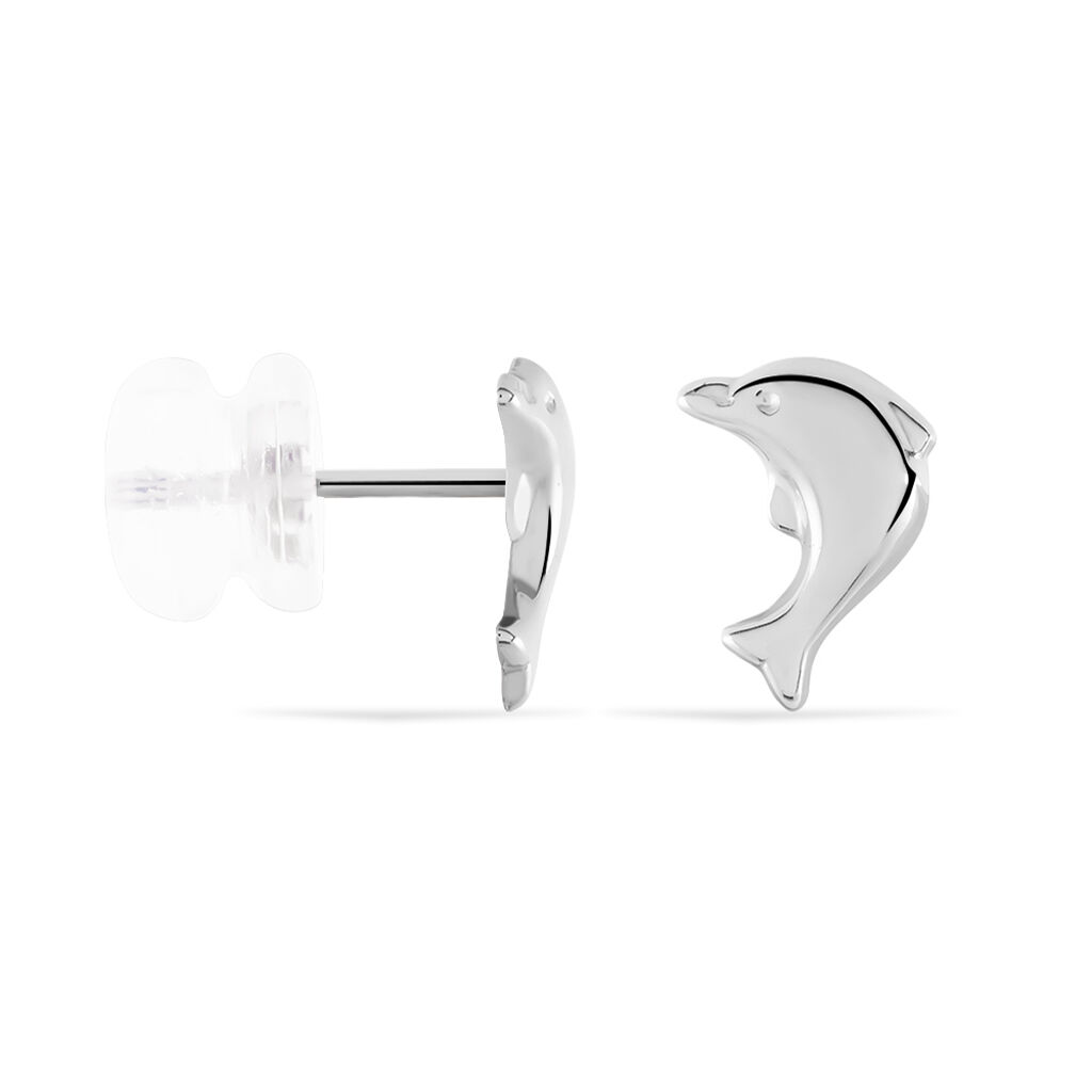 Boucles D'oreilles Puces Fulvie Dauphin 5 Or Blanc - Clous d'oreilles Femme | Histoire d’Or