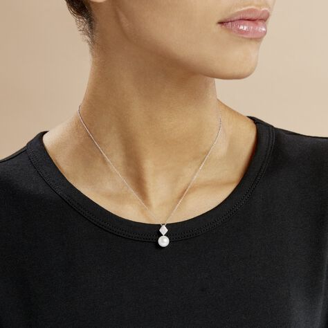 Collier Shirine Argent Blanc Perle De Culture Et Oxyde De Zirconium - Colliers fantaisie Femme | Histoire d’Or