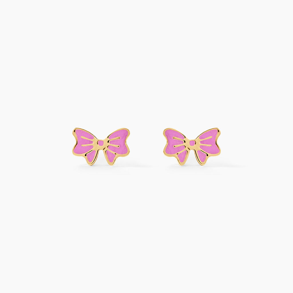 Boucles D'Oreilles Puces Amelie Noeud Argent Dor&eacute; A L'Or 750/1000 - Boucles d'oreilles fantaisie Enfant | Histoire d&rsquo;Or