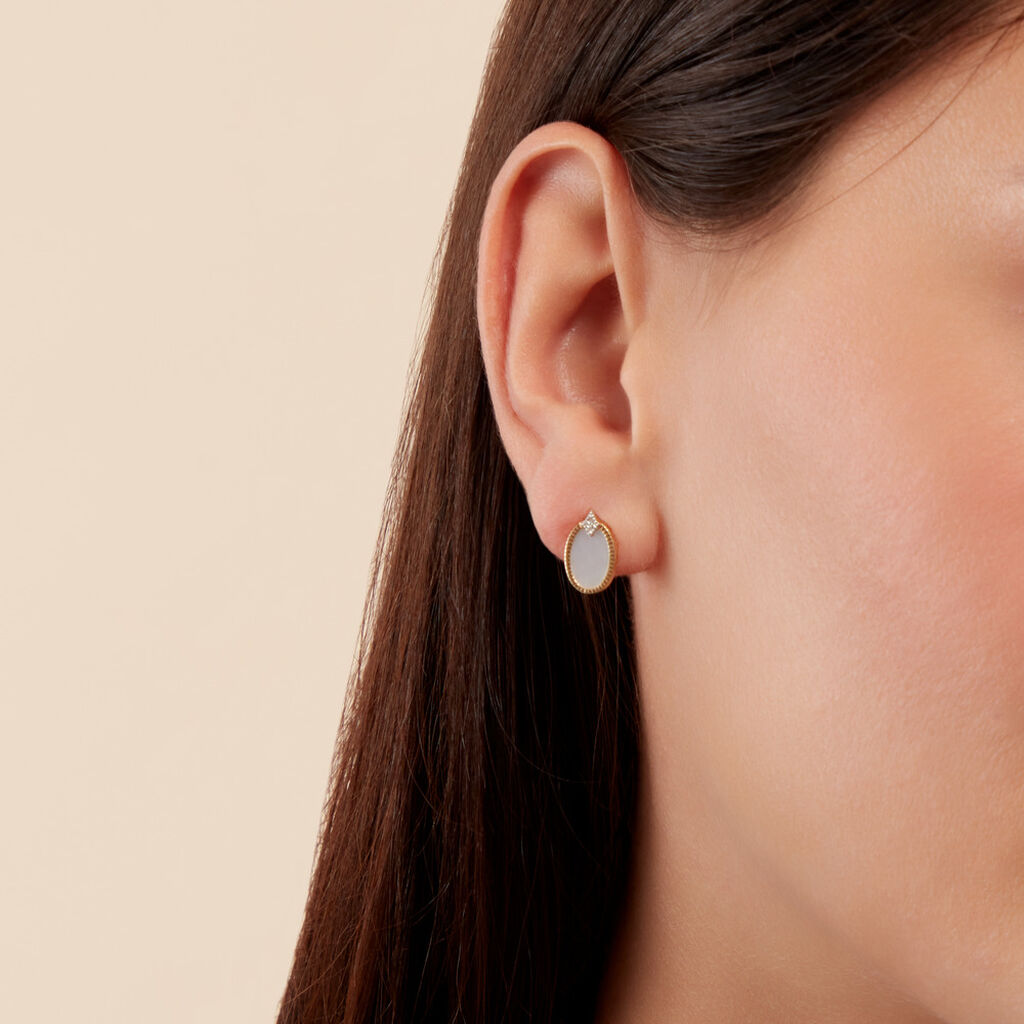 Boucles D'oreilles Puces Tahina Or Jaune Nacre Diamant - Clous d'oreilles Femme | Histoire d’Or