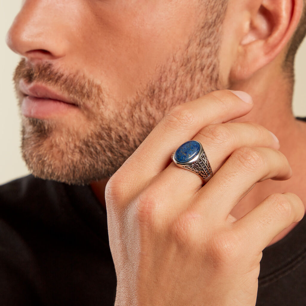 Chevalière Keegan Acier Blanc Lapis Lazuli Oxyde De Zirconium - Chevalières Homme | Histoire d’Or