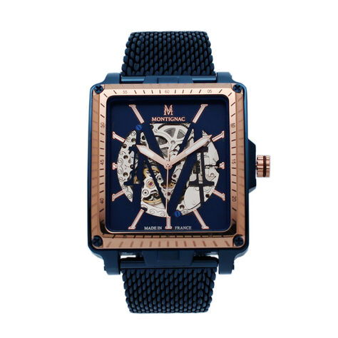 Montre Montignac Square Automatique Bleu - Montres Homme | Histoire d’Or