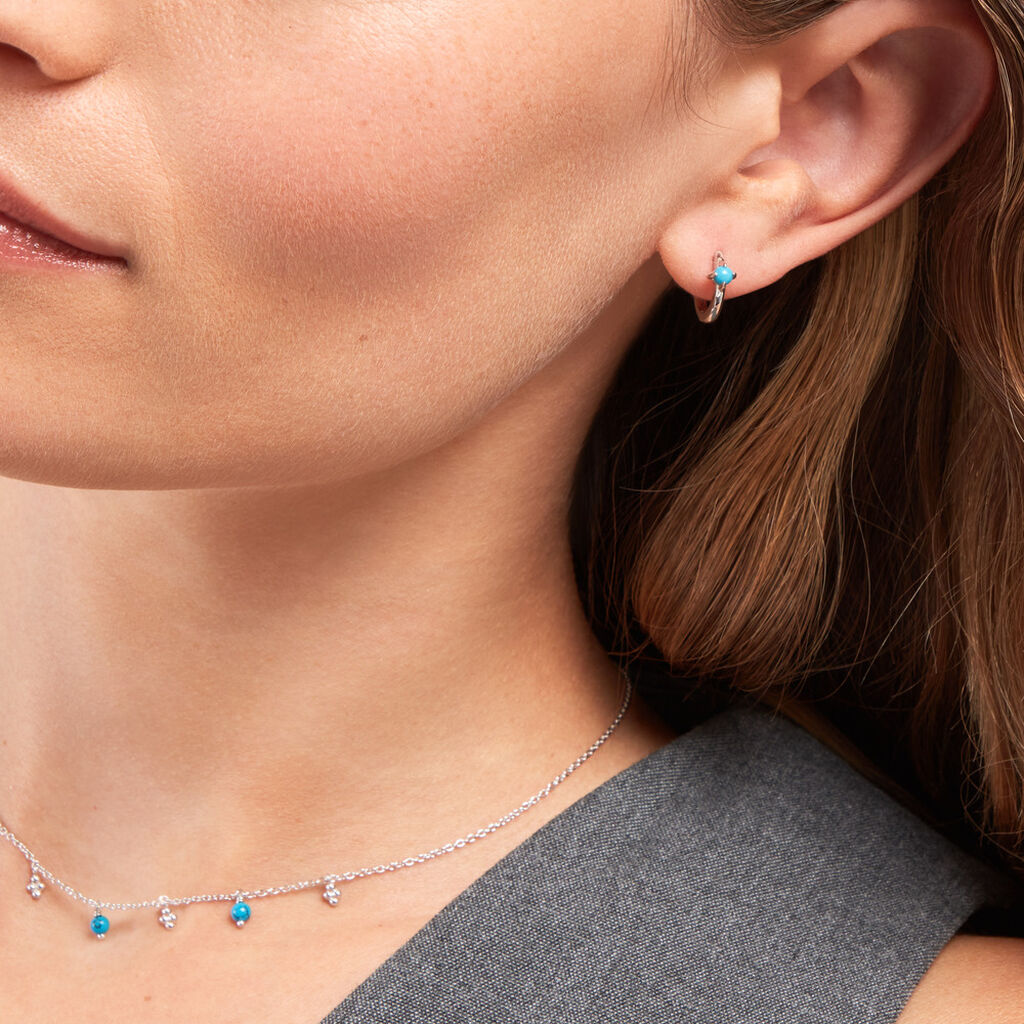 Créoles Ocean Argent Blanc Turquoise - Boucles d'oreilles créoles Femme | Histoire d’Or