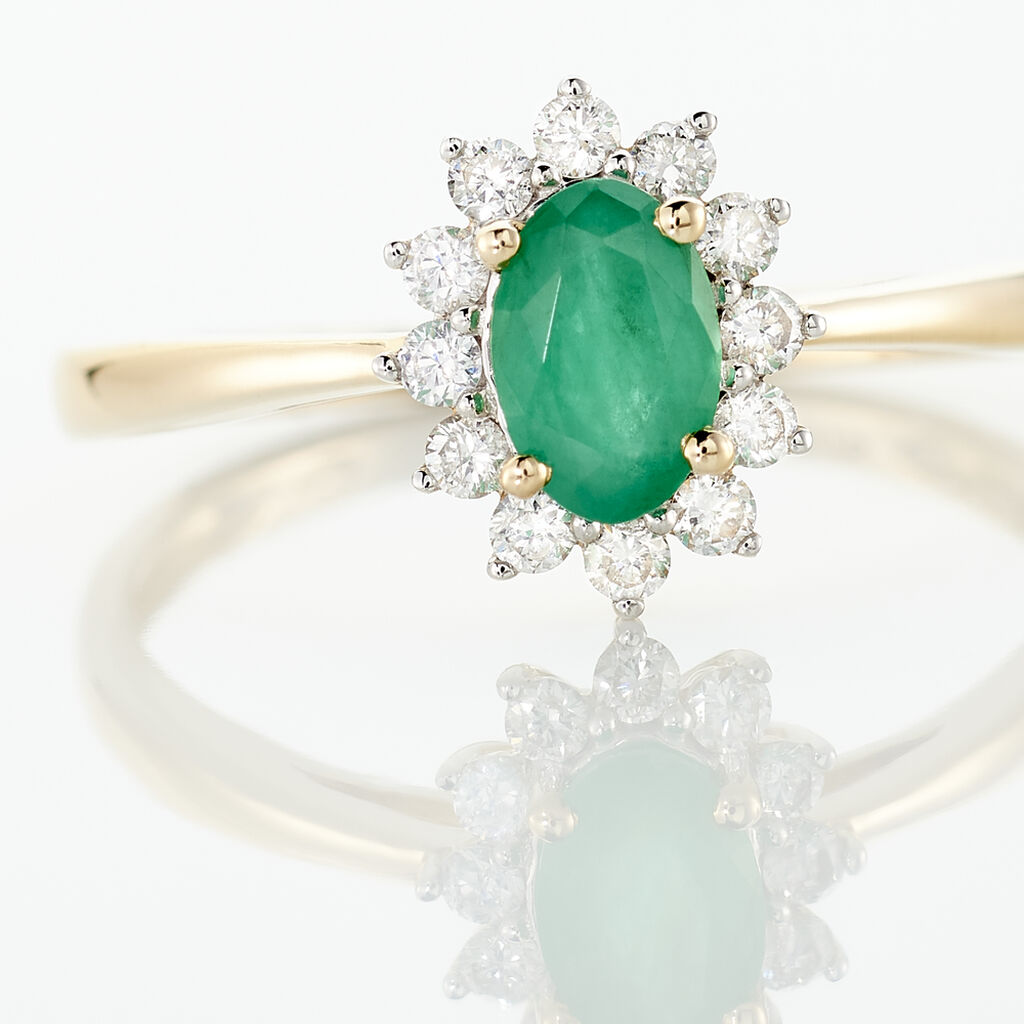 Bague Or Jaune Emeraude Diamants - Bagues solitaires Femme | Histoire d’Or