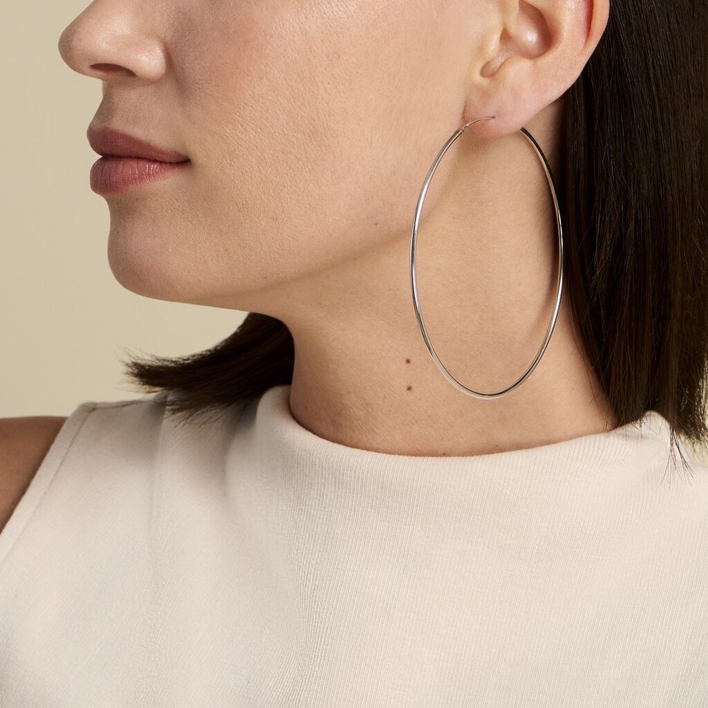 Créoles Argent Blanc Olympia - Boucles d'oreilles créoles Femme | Histoire d’Or