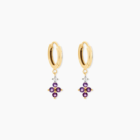 Cr&eacute;oles Everett Or Jaune Am&eacute;thyste Oxyde De Zirconium - Boucles d'oreilles cr&eacute;oles Femme | Histoire d&rsquo;Or