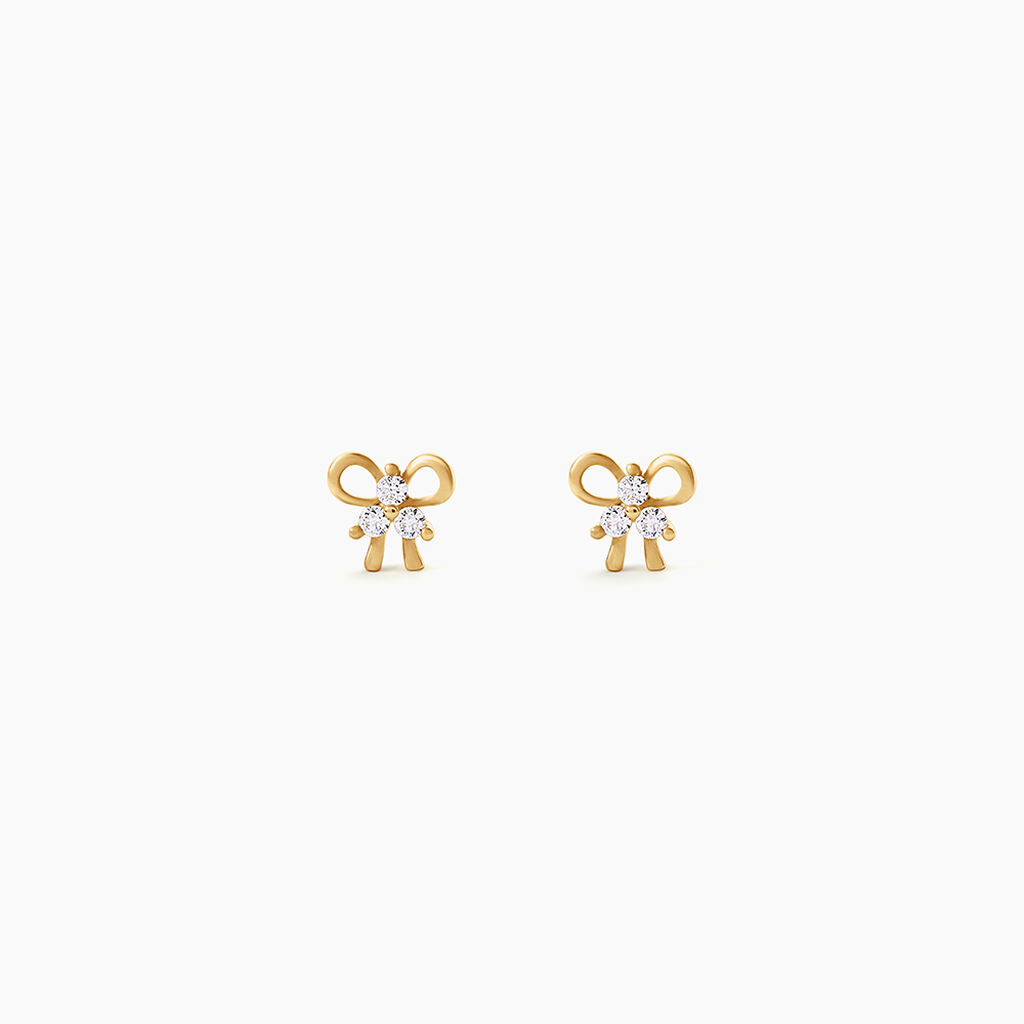 Boucles D'Oreilles Puces Darina Argent Dor&eacute; A L'Or 750/1000 Oxyde De Zirconium - Boucles d'oreilles fantaisie Enfant | Histoire d&rsquo;Or