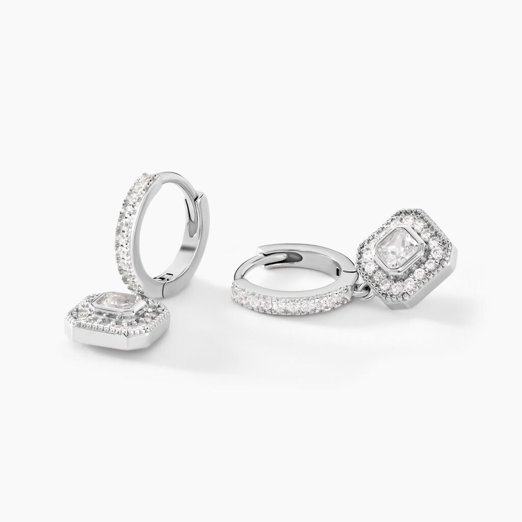 Cr&eacute;oles Ninette Argent Blanc Oxyde De Zirconium - Boucles d'oreilles cr&eacute;oles Femme | Histoire d&rsquo;Or