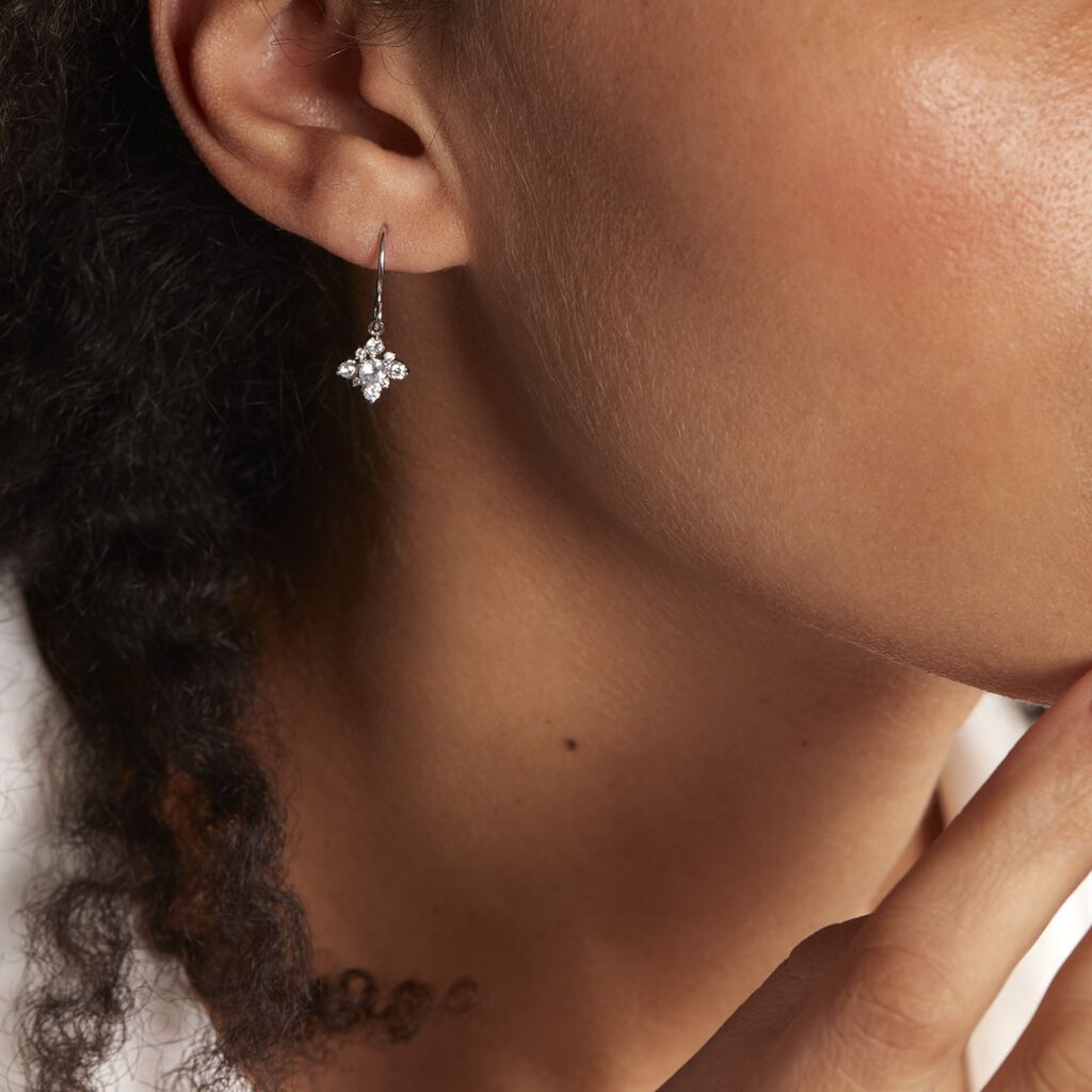 Boucles D'oreilles Pendantes Flocon Argent Blanc Oxyde De Zirconium - Boucles d'oreilles fantaisie Femme | Histoire d’Or