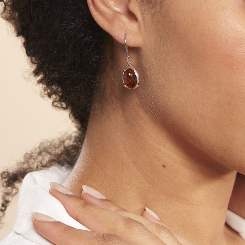 Boucles D'oreilles Pendantes Hilda Argent Blanc Ambre - Boucles d'oreilles fantaisie Femme | Histoire d’Or