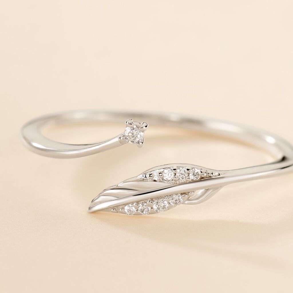 Bague Feath Argent Blanc Oxyde De Zirconium - Bagues solitaires Femme | Histoire d&rsquo;Or