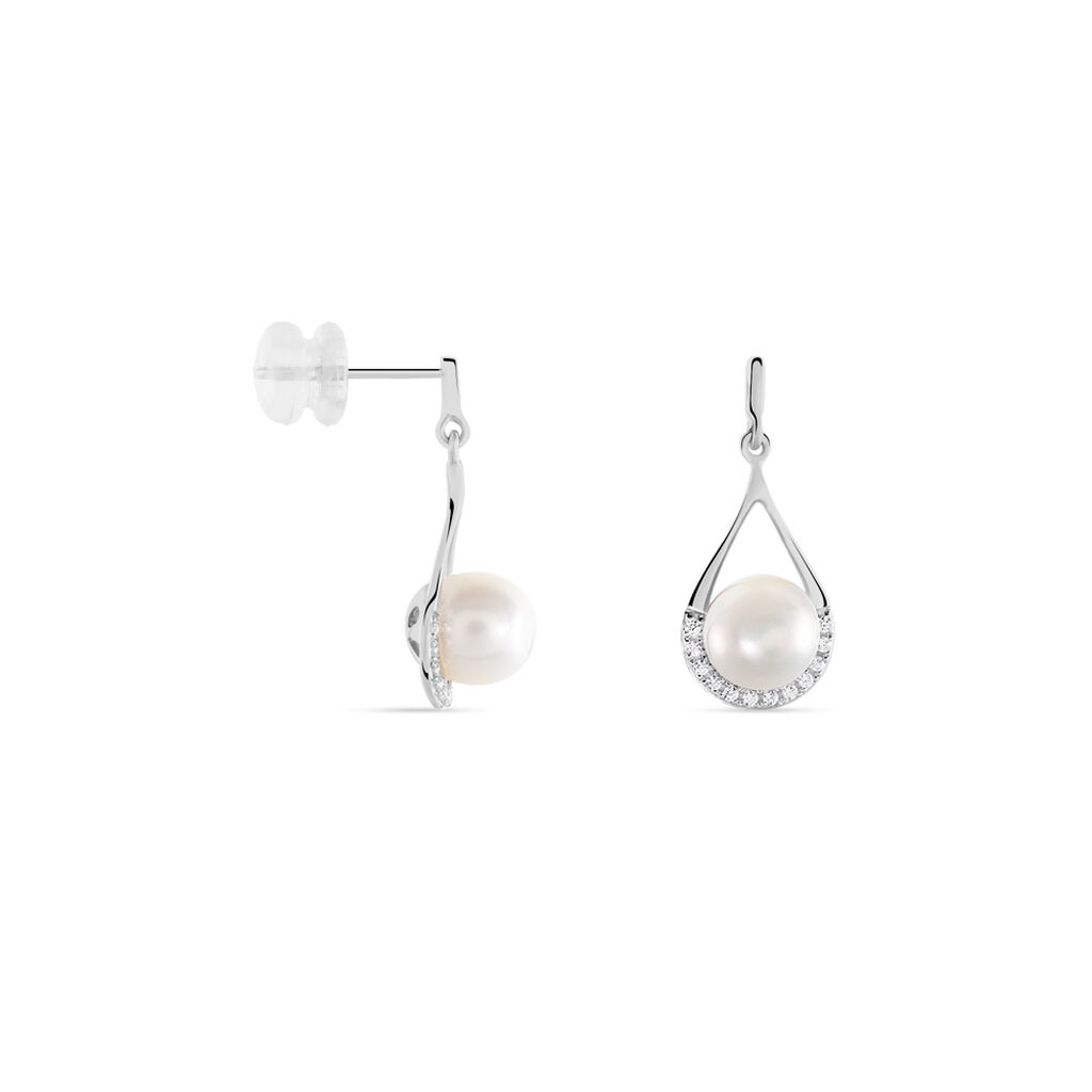 Boucles D'oreilles Patricia Or Blanc Perle De Culture Oxyde - Boucles d'oreilles pendantes Femme | Histoire d’Or