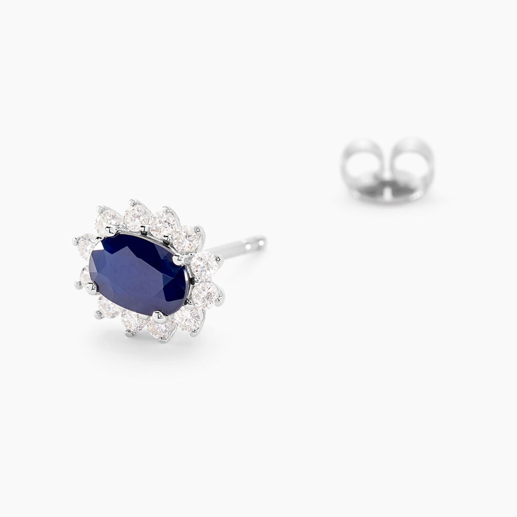 Boucles D'oreilles Or Blanc Saphir Diamants - Clous d'oreilles Femme | Histoire d’Or