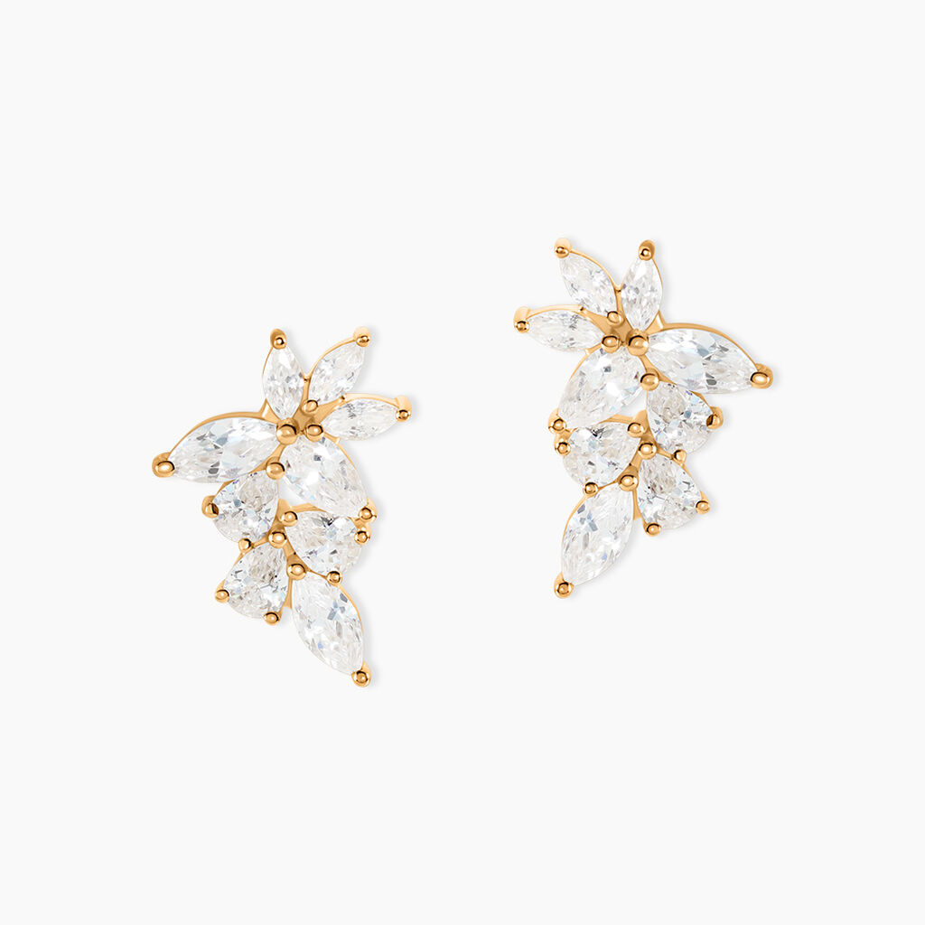 Boucles D'Oreilles Puces Waouh Plaqu&eacute; Or Jaune Oxyde De Zirconium - Boucles d'oreilles fantaisie Femme | Histoire d&rsquo;Or
