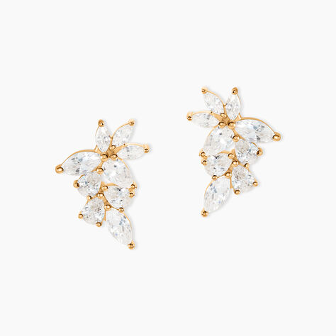 Boucles D'Oreilles Puces Waouh Plaqu&eacute; Or Jaune Oxyde De Zirconium - Boucles d'oreilles fantaisie Femme | Histoire d&rsquo;Or