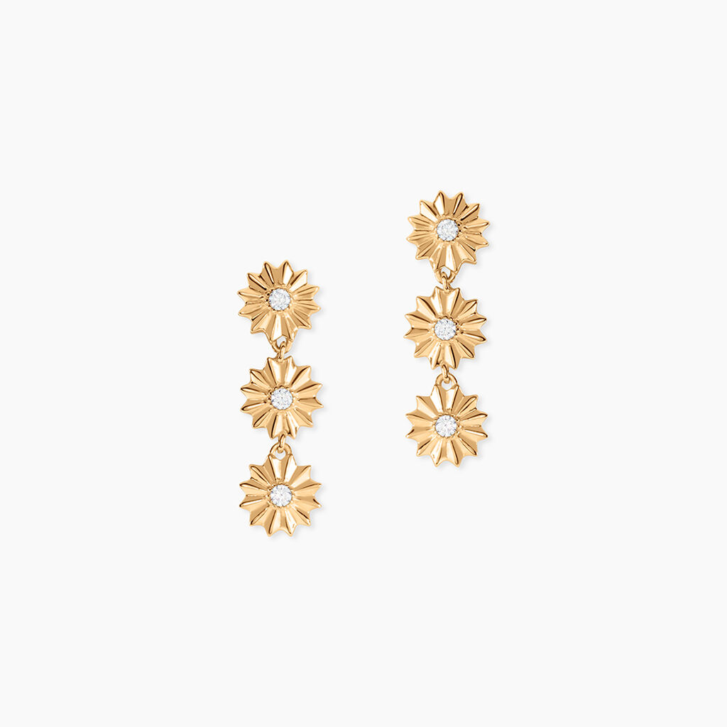 Boucles D'Oreilles Pendantes Sunrays Plaqu&eacute; Or Jaune Oxyde De Zirconium - Boucles d'oreilles pendantes Femme | Histoire d&rsquo;Or