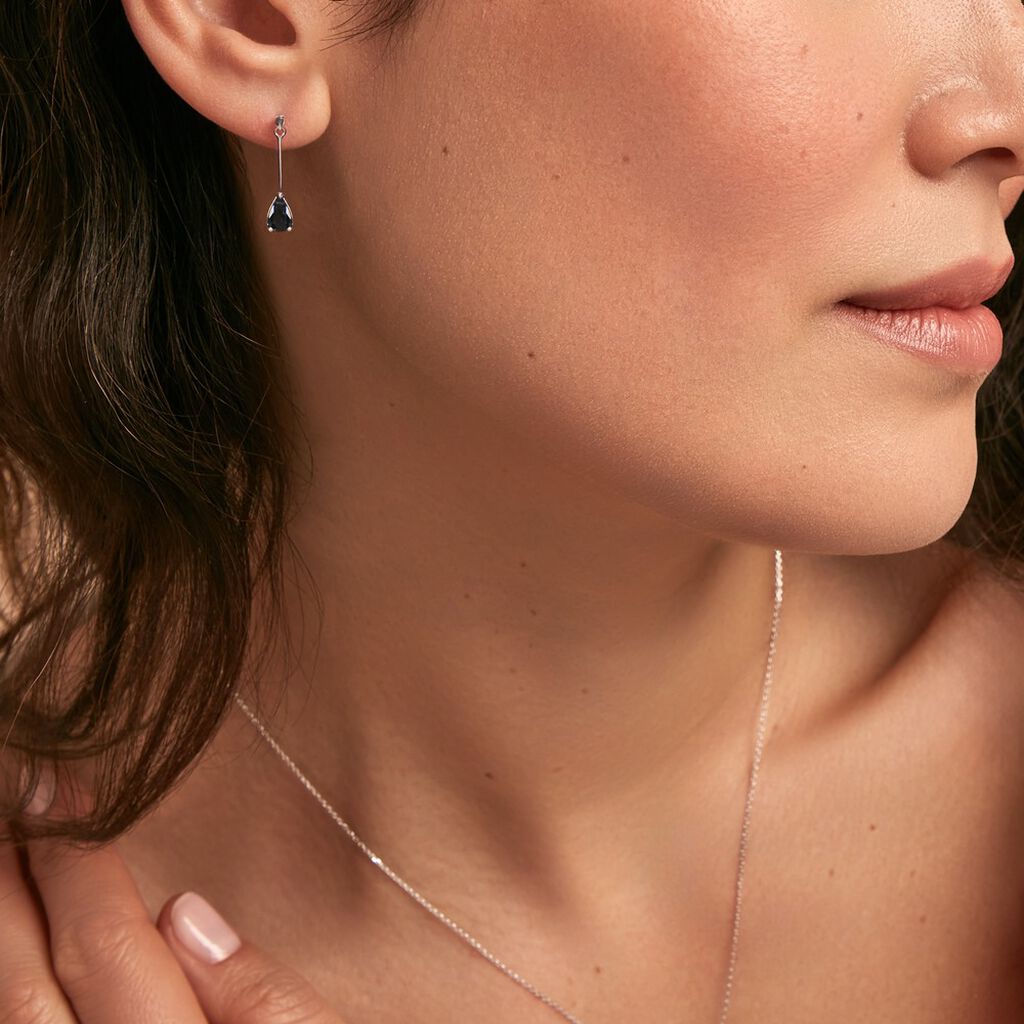 Boucles D'oreilles Pendantes Or Blanc Goutte Saphir - Boucles d'oreilles pendantes Femme | Histoire d’Or