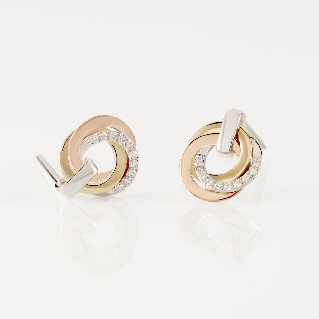 Boucles D'oreilles Puces Or Tricolore Vanadissa Diamants - Clous d'oreilles Femme | Histoire d’Or