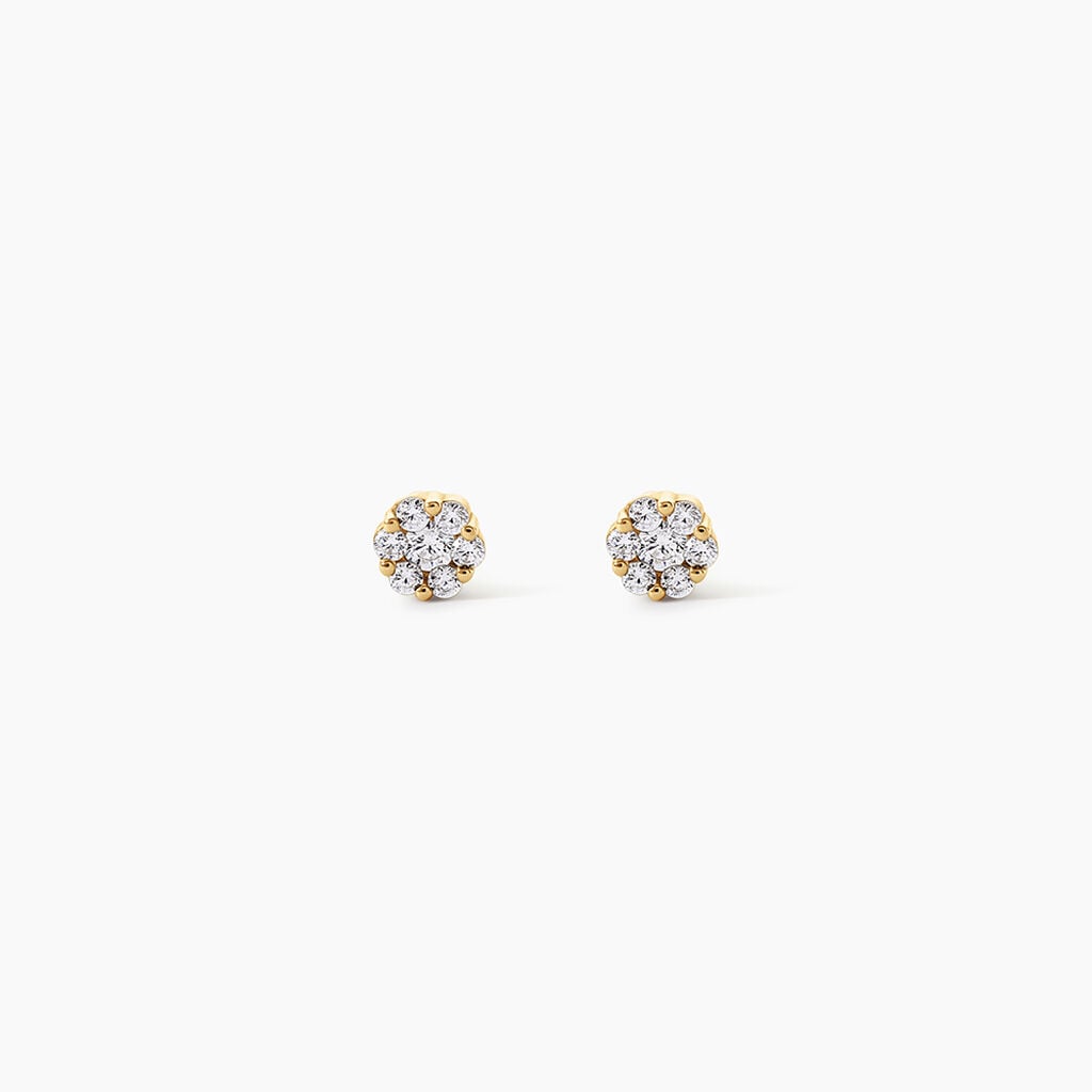 Boucles D'Oreilles Puces Eleanor Fleur Argent Dor&eacute; A L'Or 750/1000 Oxyde De Zirconium - Boucles d'oreilles fantaisie Enfant | Histoire d&rsquo;Or