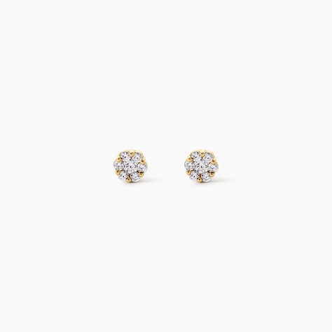 Boucles D'Oreilles Puces Eleanor Fleur Argent Dor&eacute; A L'Or 750/1000 Oxyde De Zirconium - Boucles d'oreilles fantaisie Enfant | Histoire d&rsquo;Or