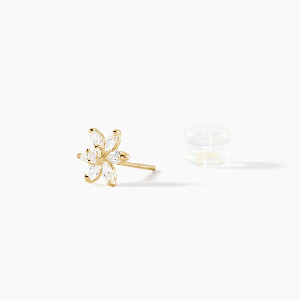 Boucles D'oreilles Puces Eleanor Fleur Or Jaune Oxyde De Zirconium - Clous d'oreilles Femme | Histoire d’Or
