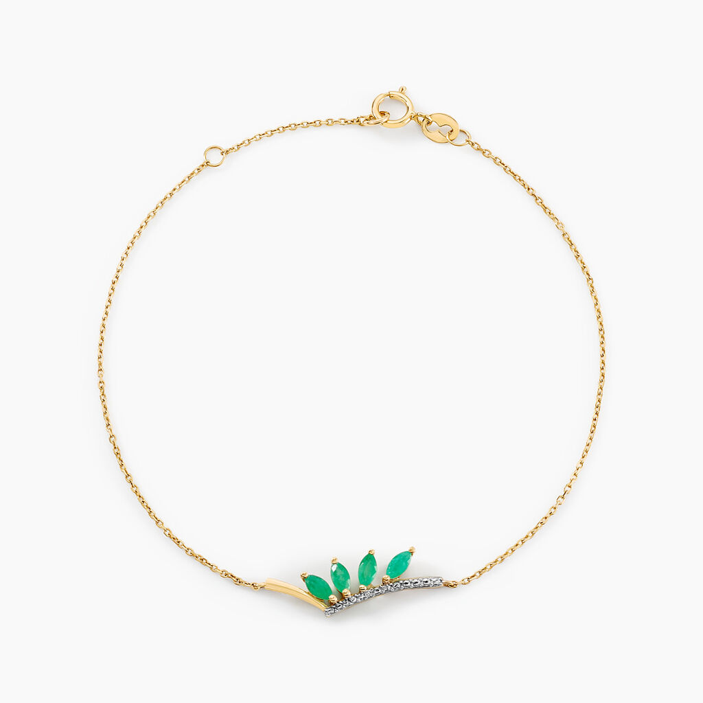 Bracelet Navette Or Jaune Emeraude Diamant - Bracelets Femme | Histoire d&rsquo;Or