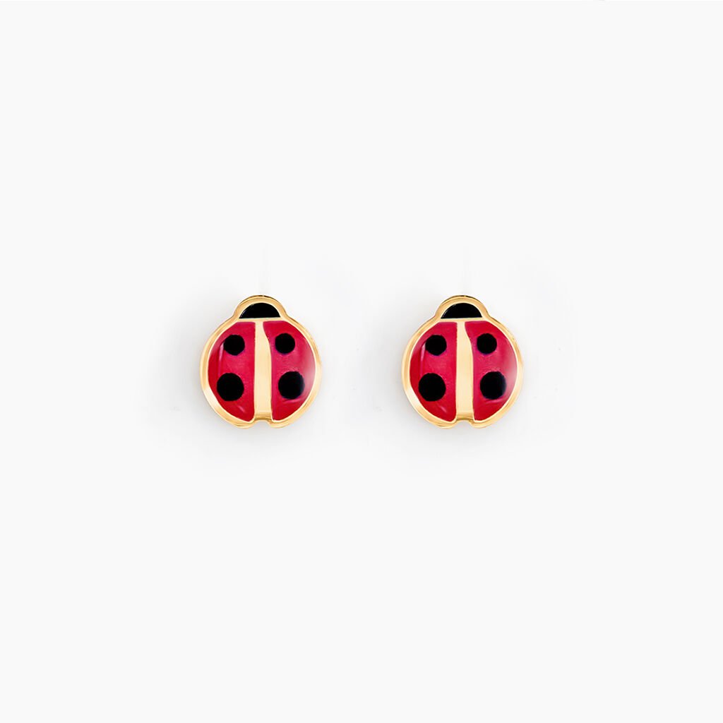 Boucles D'oreilles Puces Lea Coccinelle Or Jaune - Clous d'oreilles Enfant | Histoire d&rsquo;Or