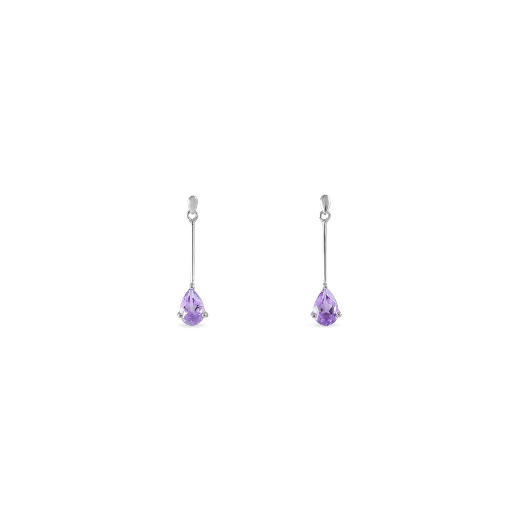 Boucles D'oreilles Pendantes Goutte Or Blanc Amethyste - Boucles d'oreilles pendantes Femme | Histoire d’Or