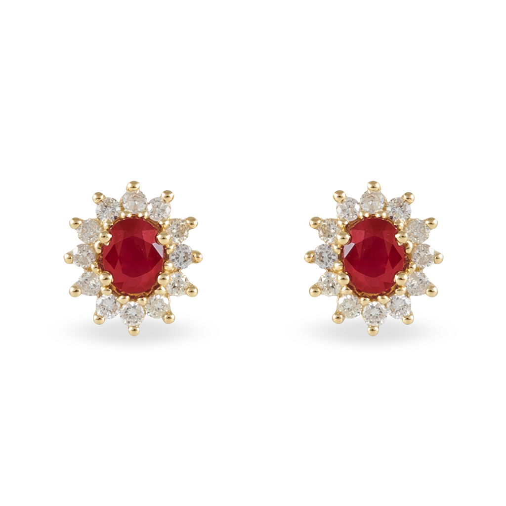 Boucles D'oreilles Puces Vladimir Or Jaune Diamant Et Rubis - Clous d'oreilles Femme | Histoire d&rsquo;Or