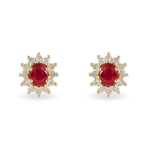 Boucles D'oreilles Puces Vladimir Or Jaune Diamant Et Rubis - Clous d'oreilles Femme | Histoire d&rsquo;Or