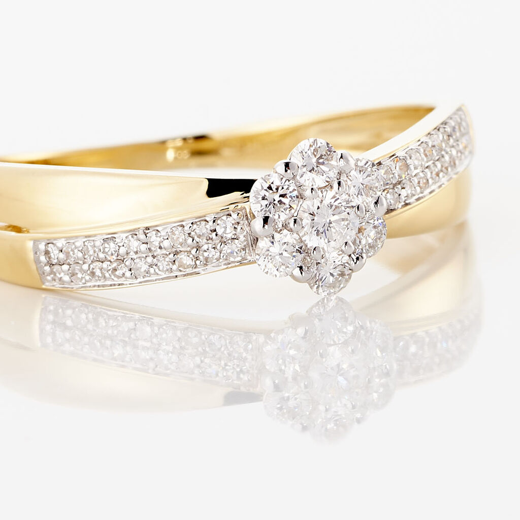 Bague Magnolia Croisee Or Jaune Diamant - Bagues avec pierre Femme | Histoire d&rsquo;Or