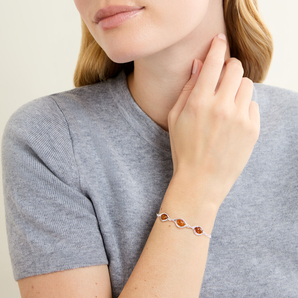 Bracelet Argent Blanc Mounyaae Ambre - Bracelets Lithoth&eacute;rapie Femme | Histoire d&rsquo;Or