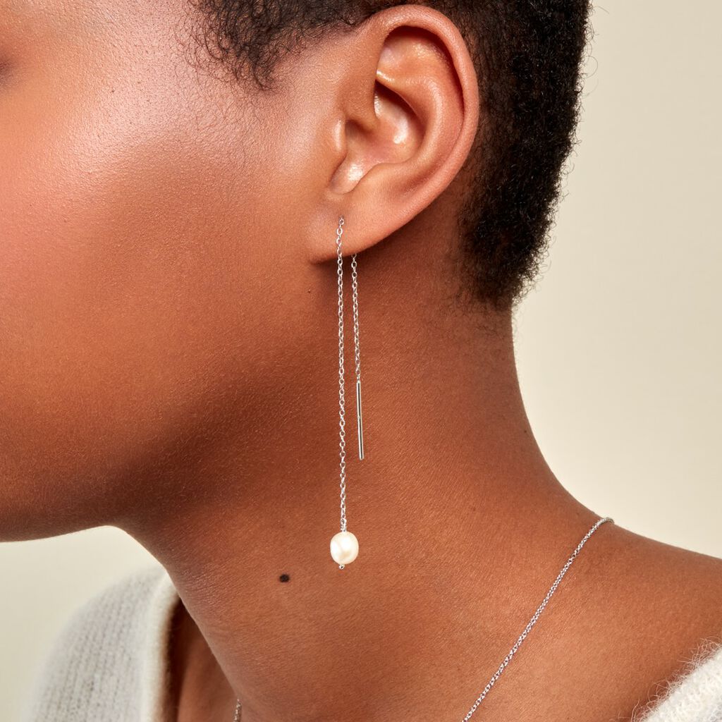 Boucles D'oreilles Pendantes Garance Argent Blanc Perle De Culture - Boucles d'oreilles fantaisie Femme | Histoire d’Or
