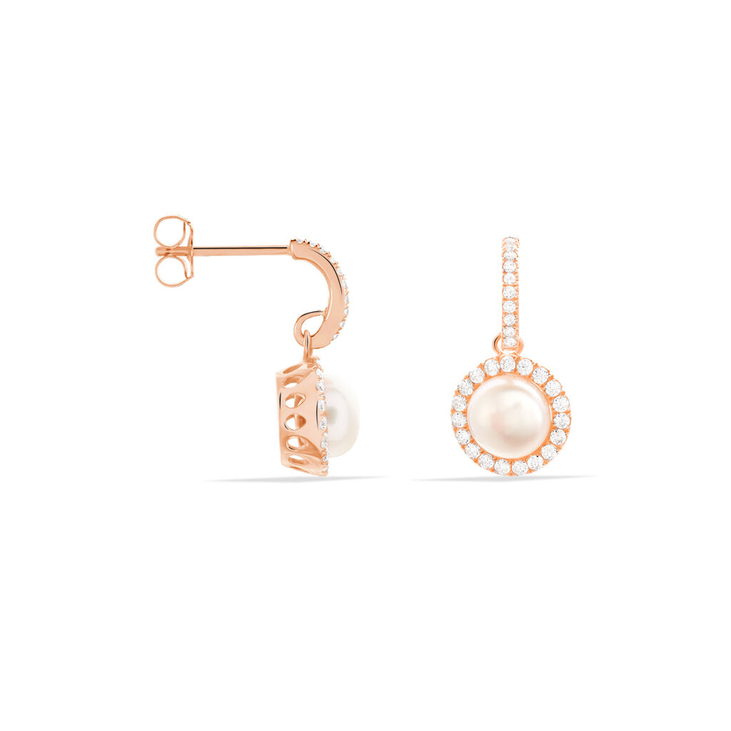 Boucles D'oreilles Pendantes Olivia Argent Rose Perle Culture Oxyde - Boucles d'oreilles fantaisie Femme | Histoire d’Or