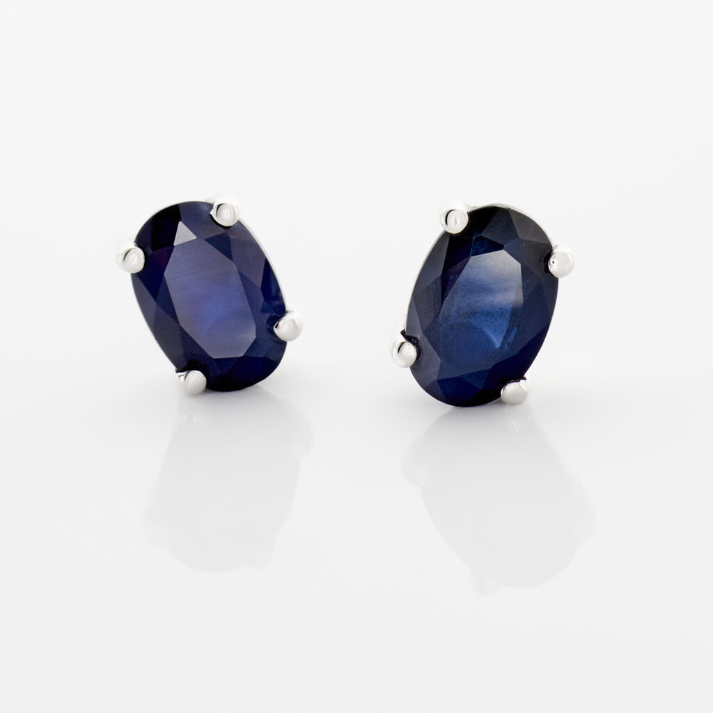 Boucles D'oreilles Puces Ovale Or Blanc Saphir - Clous d'oreilles Femme | Histoire d’Or