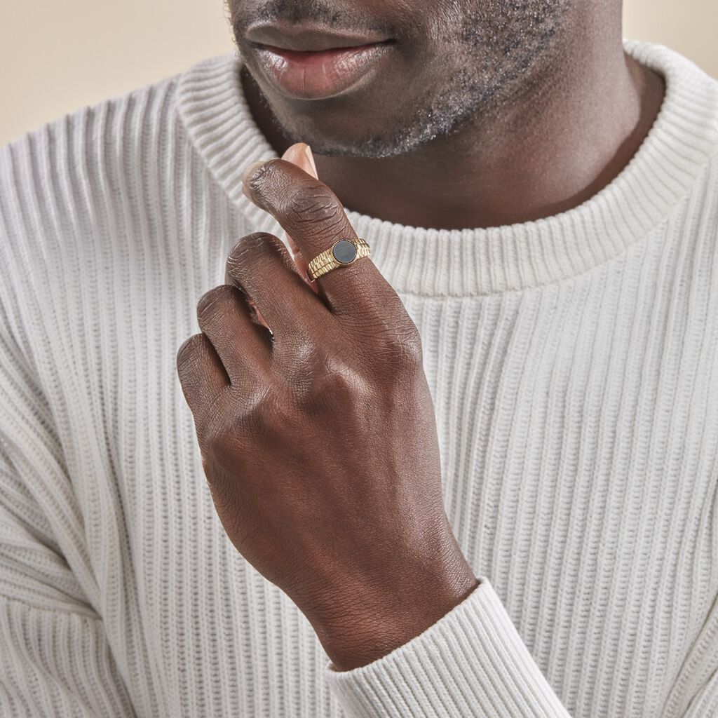 Chevali&egrave;re Plaqu&eacute; Or Jaune Haakon Onyx - Bagues solitaires Homme | Histoire d&rsquo;Or