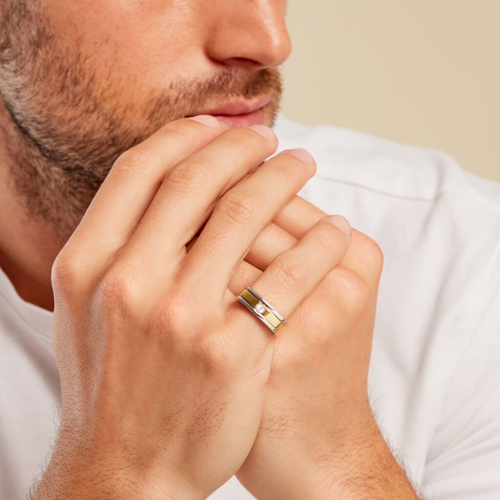Bague Robinson Argent Bicolore Rhodié Diamant Blanc - Bagues solitaires Homme | Histoire d’Or