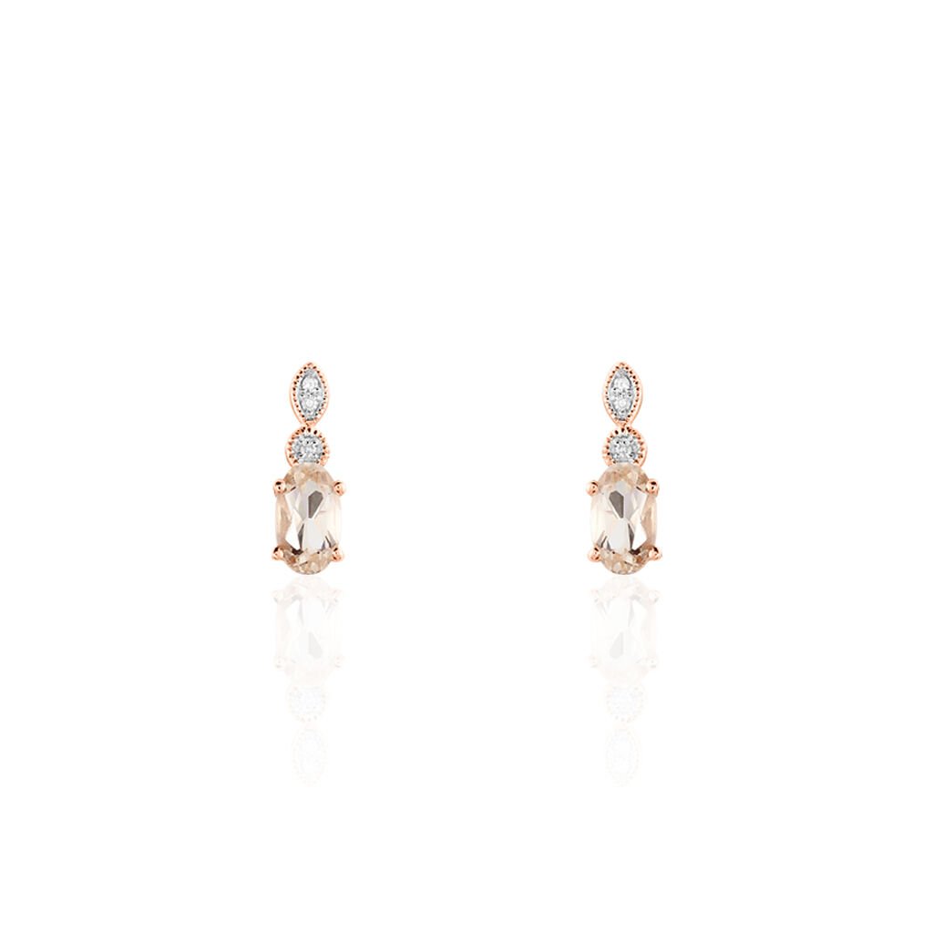 Boucles D'oreilles Puces Antonia Or Rose Morganite Et Diamant - Clous d'oreilles Femme | Histoire d&rsquo;Or