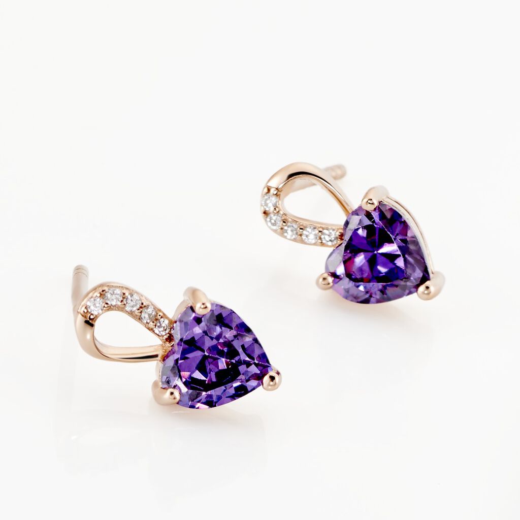Boucles D'oreilles Puces Argent Rose Atieno Oxyde De Zirconium - Boucles d'Oreilles Coeur Femme | Histoire d’Or